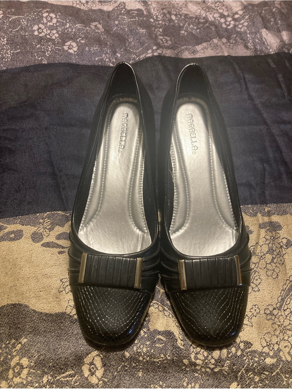 Marbella  Black Quilted Ballet-Heel Loafers with Decorative Buckle